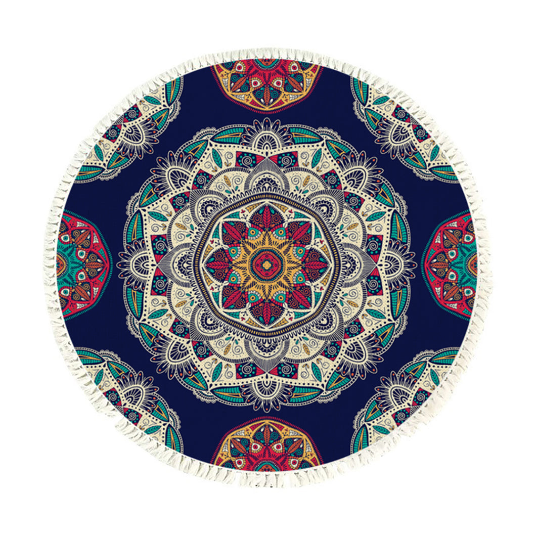 SOGA 90cm Round Rug Bohemian Circle Area Rug with Bohemian Geometric Pattern Anti-slip Doormat Home Decor