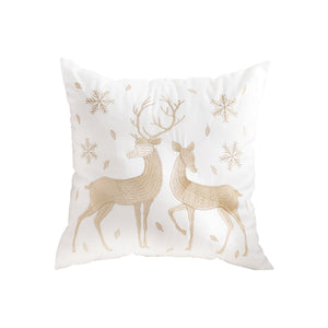 SOGA 45cm Throw Pillow White with Golden Christmas Reindeer Festive Cushion for Cozy Winter Decor