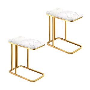 SOGA 2X 30x50cm White Ceramic Sofa Side Square Mini Table w/ Gold Metal Legs