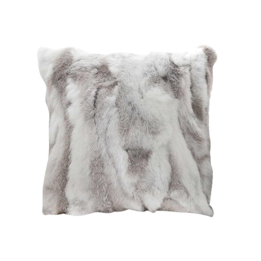 SOGA 45cm Throw Pillow Floral Gray Rabbit Fur Square Warm Cozy Decorative Cushion Home Decor