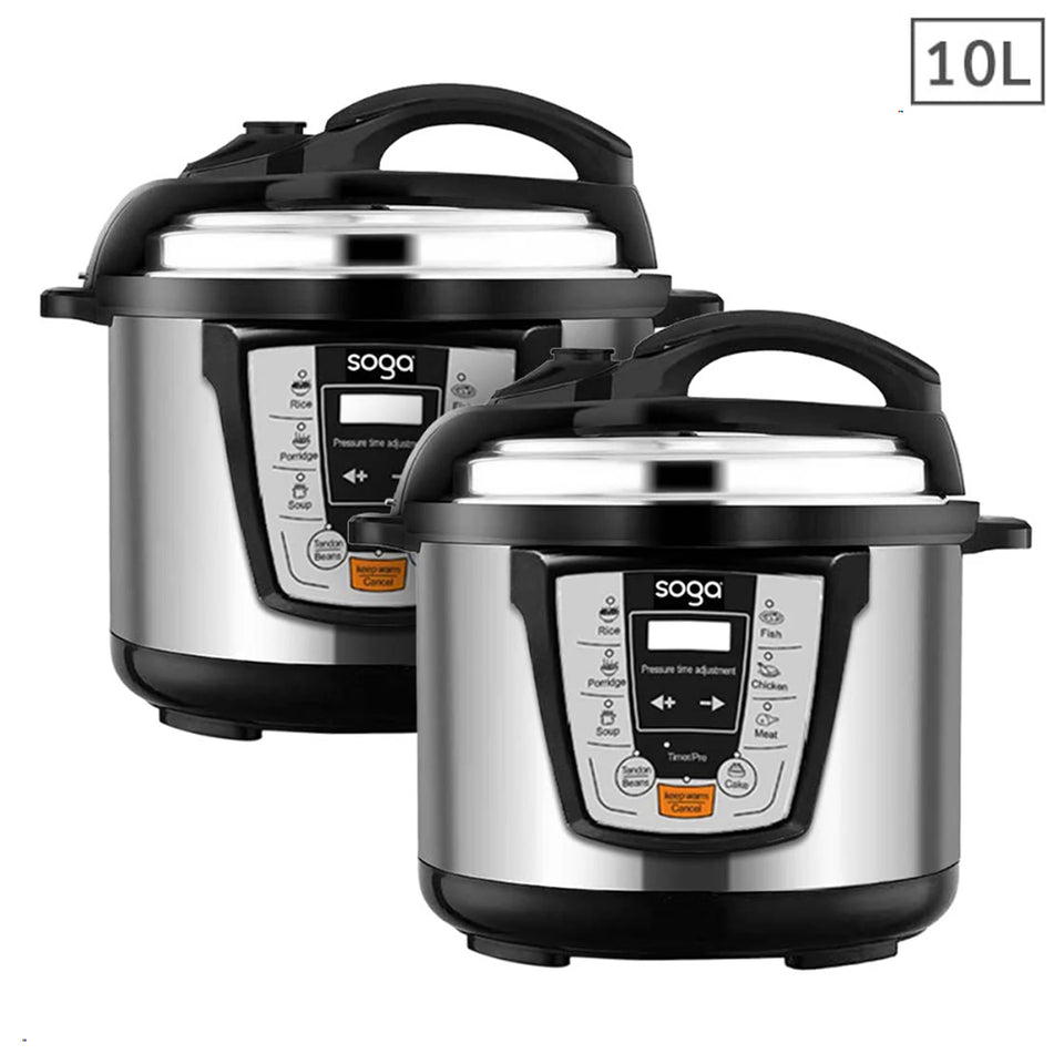 SOGA 2X Electric Stainless Steel Pressure Cooker 10L 1600W Multicooker 16