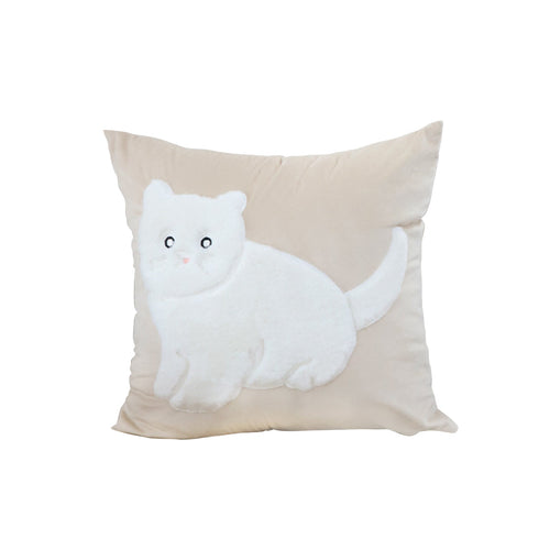 SOGA 45cm Throw Pillow Light Tan Square Cushion with Soft White Cat Design Decorative Home Decor