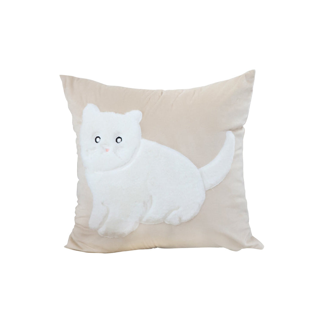 SOGA 45cm Throw Pillow Light Tan Square Cushion with Soft White Cat Design Decorative Home Decor