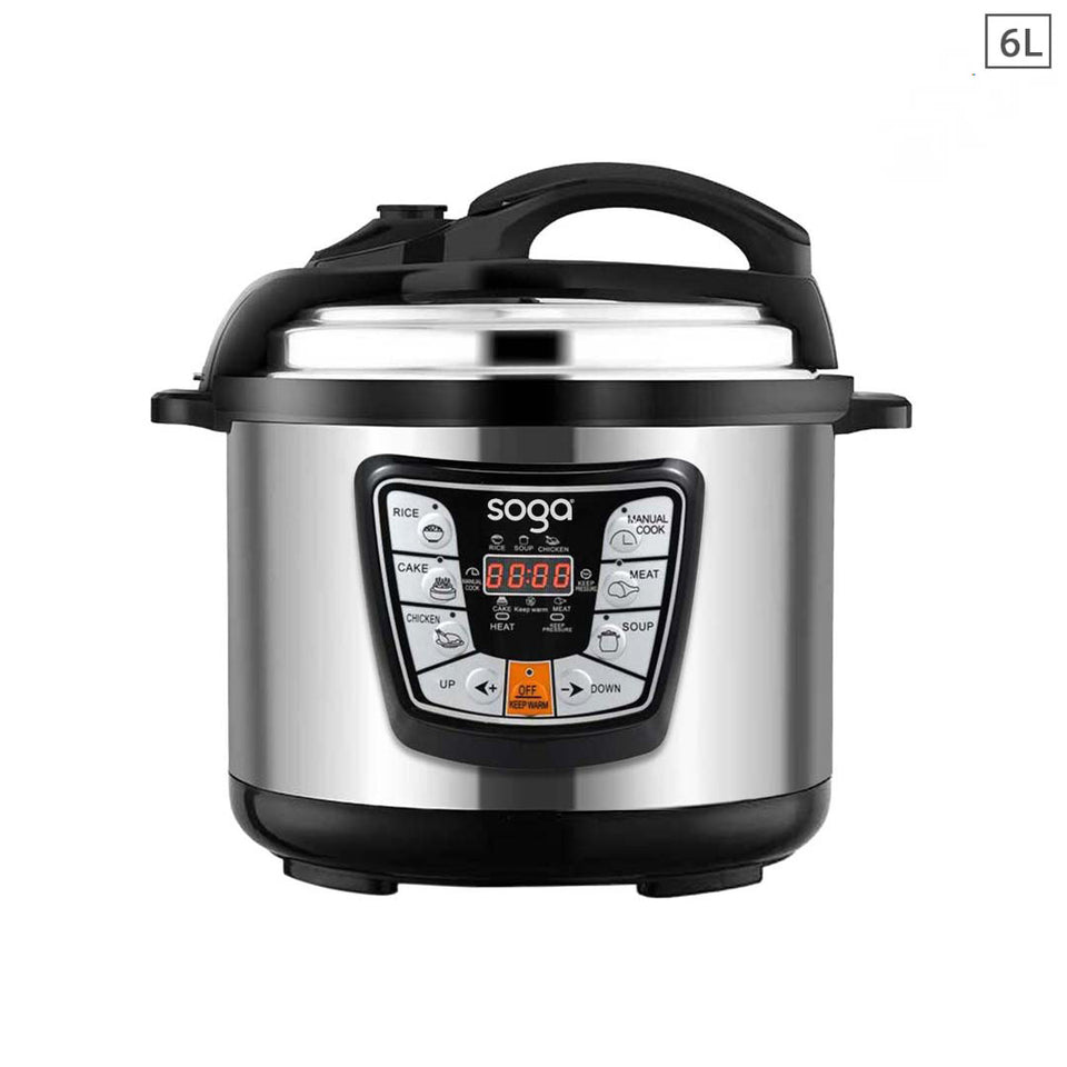 SOGA Electric Stainless Steel Pressure Cooker 6L 1600W Multicooker 16