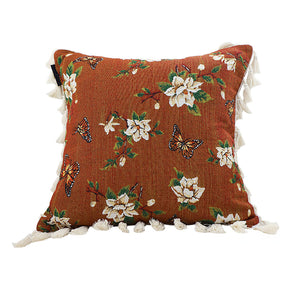 SOGA 45cm French Vintage Butterfly and Flower Tassel with Caramel Color Throw Pillow