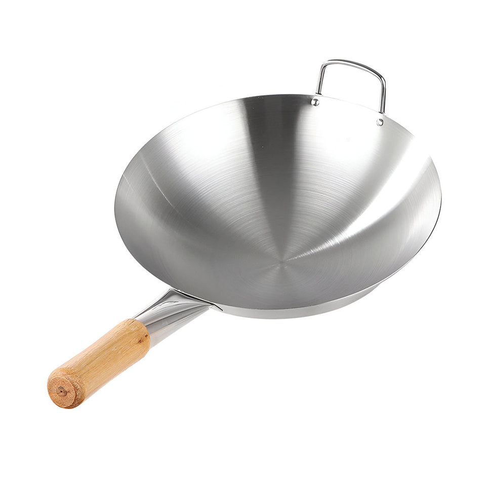 SOGA 42cm Stainless Steel Kitchen Cooking Wok with Wood Handle