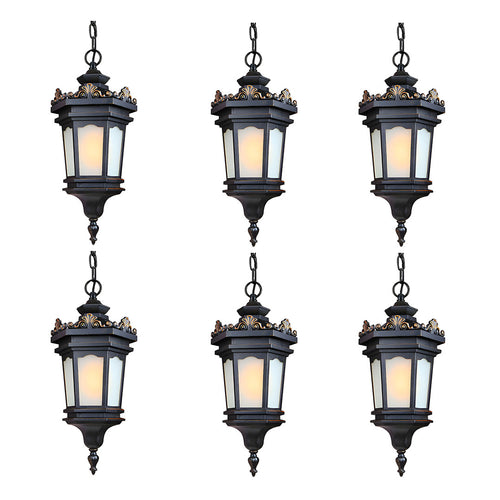 Vintage Lamp 6X 54.5cm Elegant Aluminum & Glass Lantern Chandelier Classic Hanging Light Fixture Antique Style