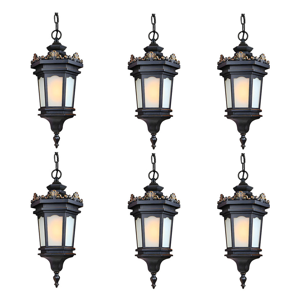 Vintage Lamp 6X 54.5cm Elegant Aluminum & Glass Lantern Chandelier Classic Hanging Light Fixture Antique Style