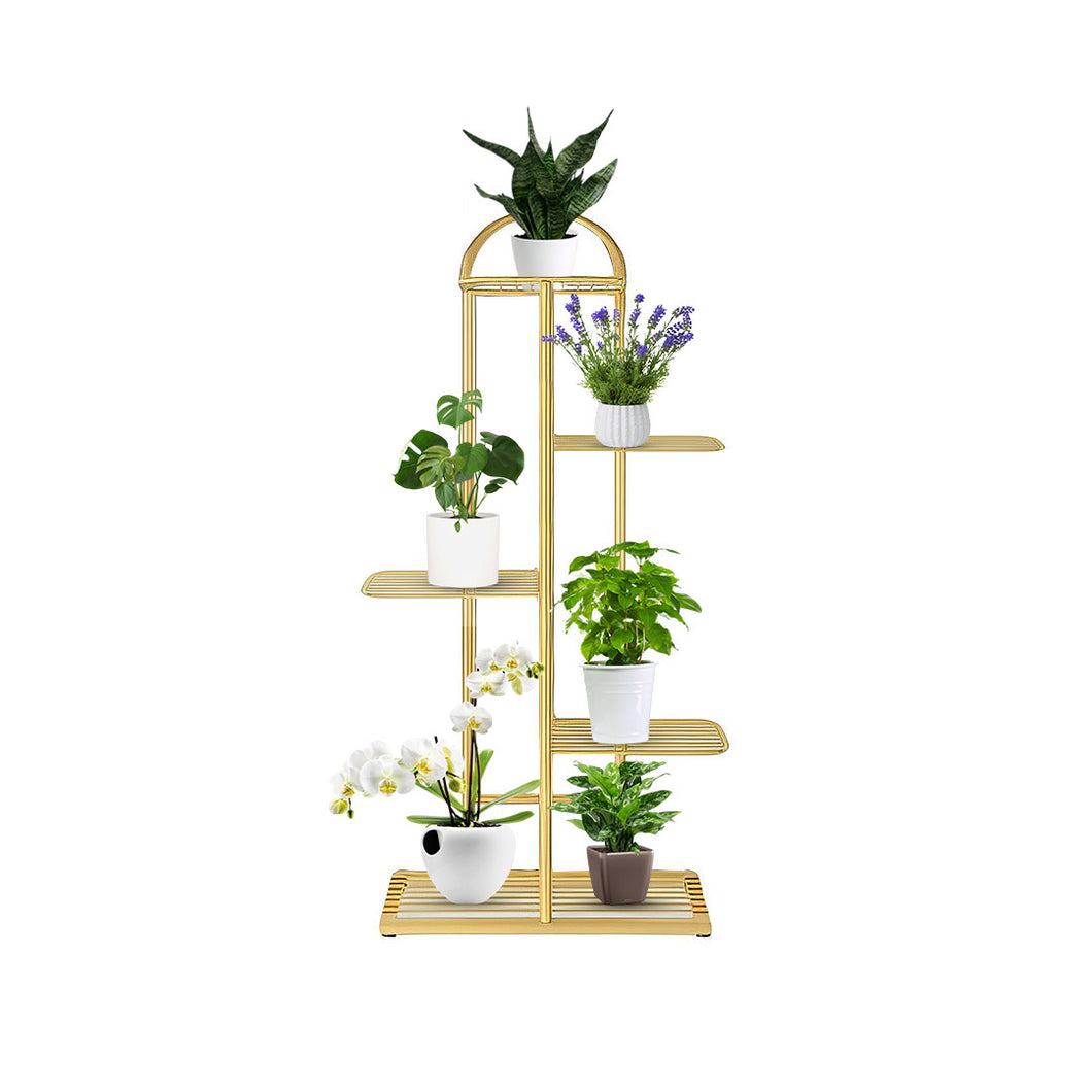 SOGA 5 Tier 6 Pots Gold Metal Plant Stand Flowerpot Display Shelf Rack Indoor Home Office Decor