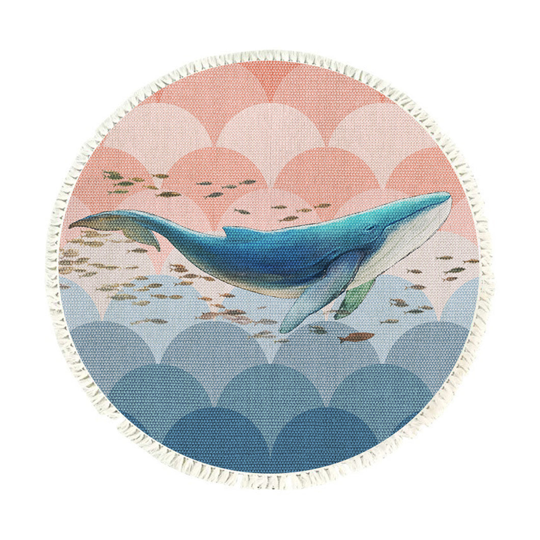 SOGA 120cm Round Tassels Whale Print Area Rugs Home Decor