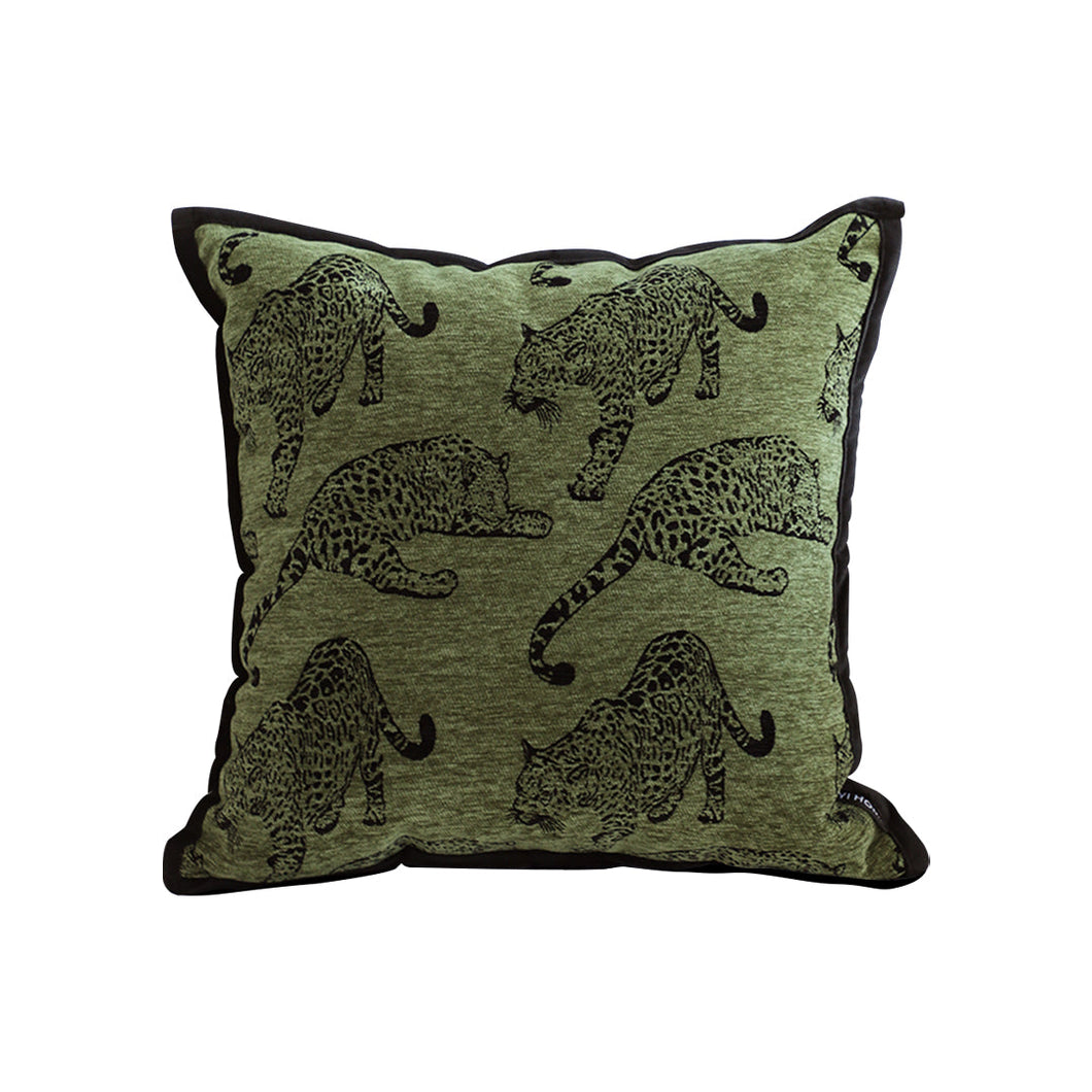 SOGA 40cm Throw Pillow Green Leopard Square Retro Decorative Cushion for Living Room