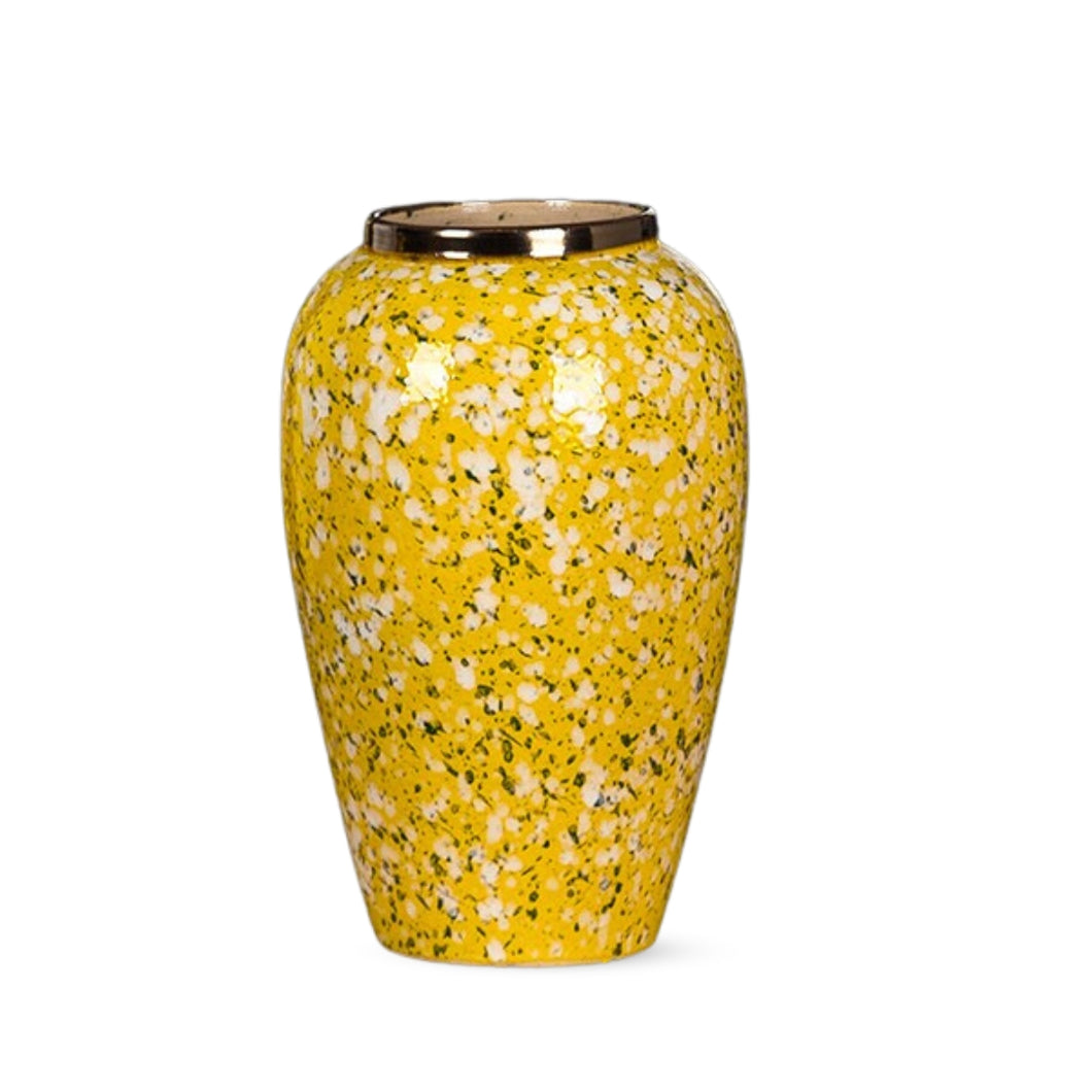 SOGA 30x19cm Yellow with White Mini Floral Medium Ceramic Flower Vase Elegant Living Room Home Decor