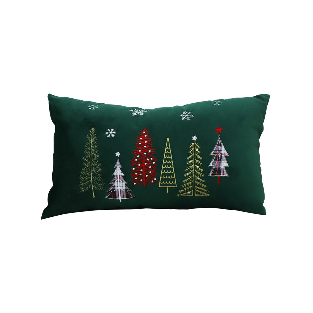 SOGA 30cm Throw Pillow Dark Green Christmas Forest Embroidered Lumbar for Festive Holiday Cushion Home Decor