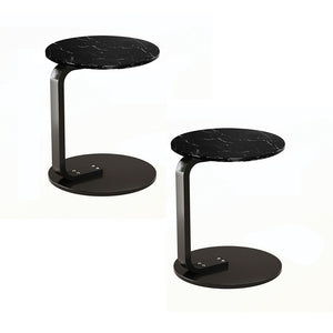 SOGA 2X 50cm Black Marble Mini Side Table Movable Lightweight w/ Black Frame