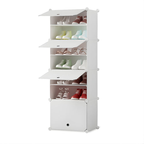 SOGA 7 Tier White Shoe Rack Organizer Sneaker Footwear Storage Stackable Stand Cabinet Portable Wardrobe with Cover