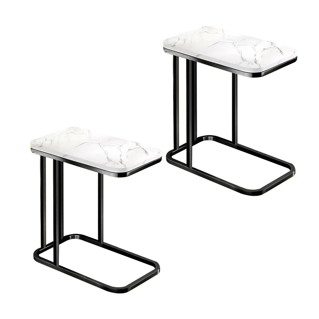 SOGA 2X 30x50x58cm White Ceramic Sofa Side Square Mini Table w/ Black Metal Legs