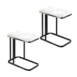 SOGA 2X 30x50x58cm White Ceramic Sofa Side Square Mini Table w/ Black Metal Legs