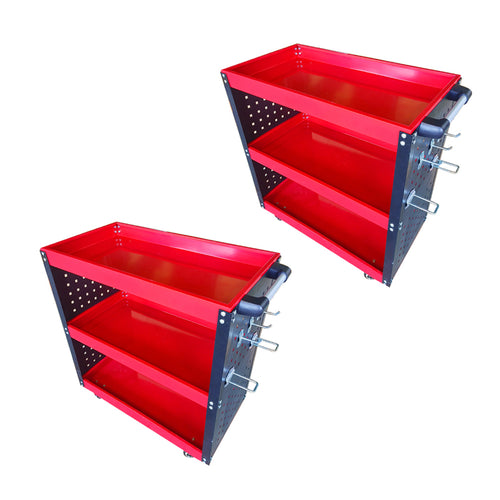 SOGA 2X 3 Tier Tool Storage Cart Portable Service Utility Heavy Duty Mobile Trolley with Hooks Red