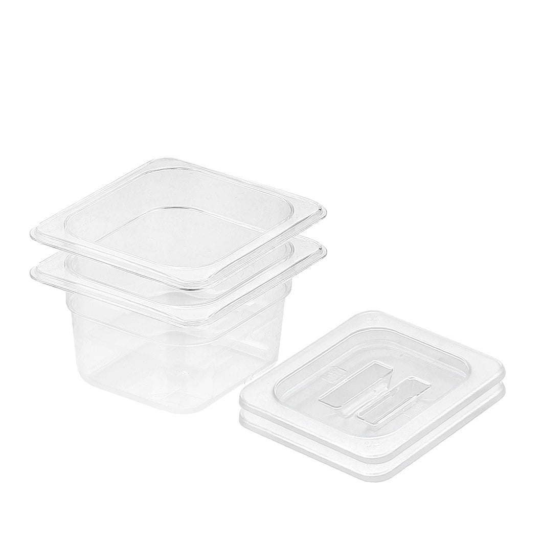 SOGA 100mm Clear Gastronorm GN Pan 1/6 Food Tray Storage Bundle of 2 with Lid