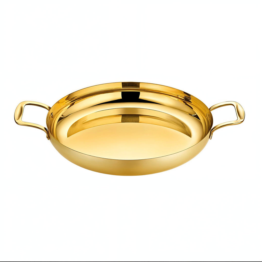 SOGA 28cm Flat Base Seafood Dry Pot in Elegant Gold Color with Durable for Kitchen Essential