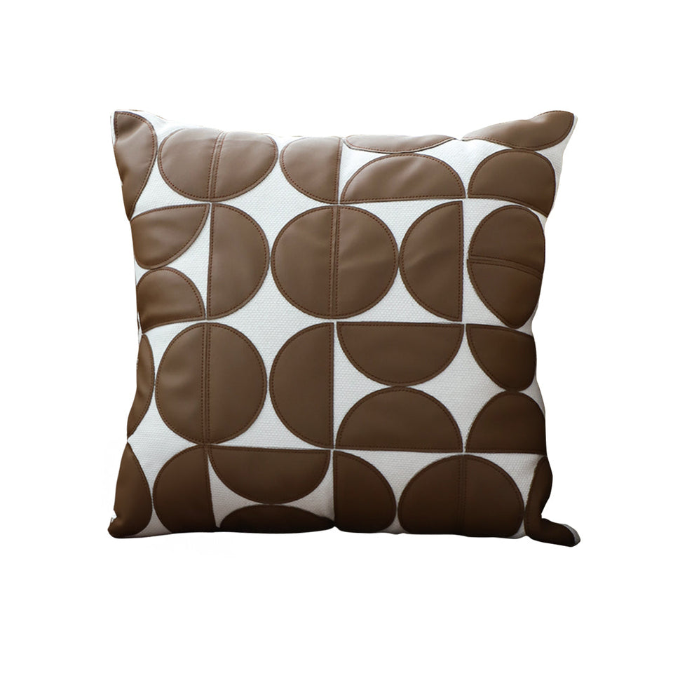 SOGA 45cm Brown Leather Square Pillow Half Moon Patchwork Design Decorative Cushion for Living Room