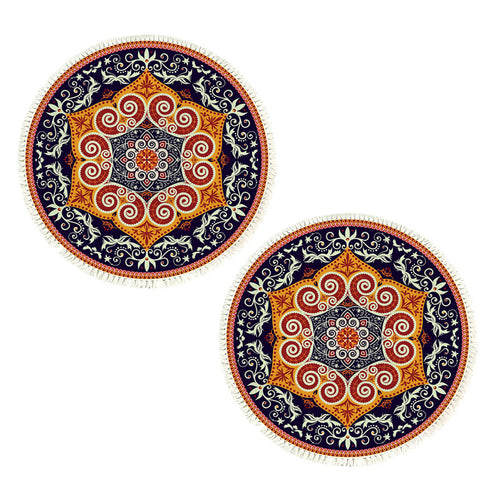 SOGA 2X 90cm Round Mandala Ethnic Style Round Carpet Anti-slip Doormat Home Decor