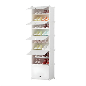 SOGA 8 Tier White Shoe Rack Organizer Sneaker Footwear Storage Stackable Stand Cabinet Portable Wardrobe with Cover