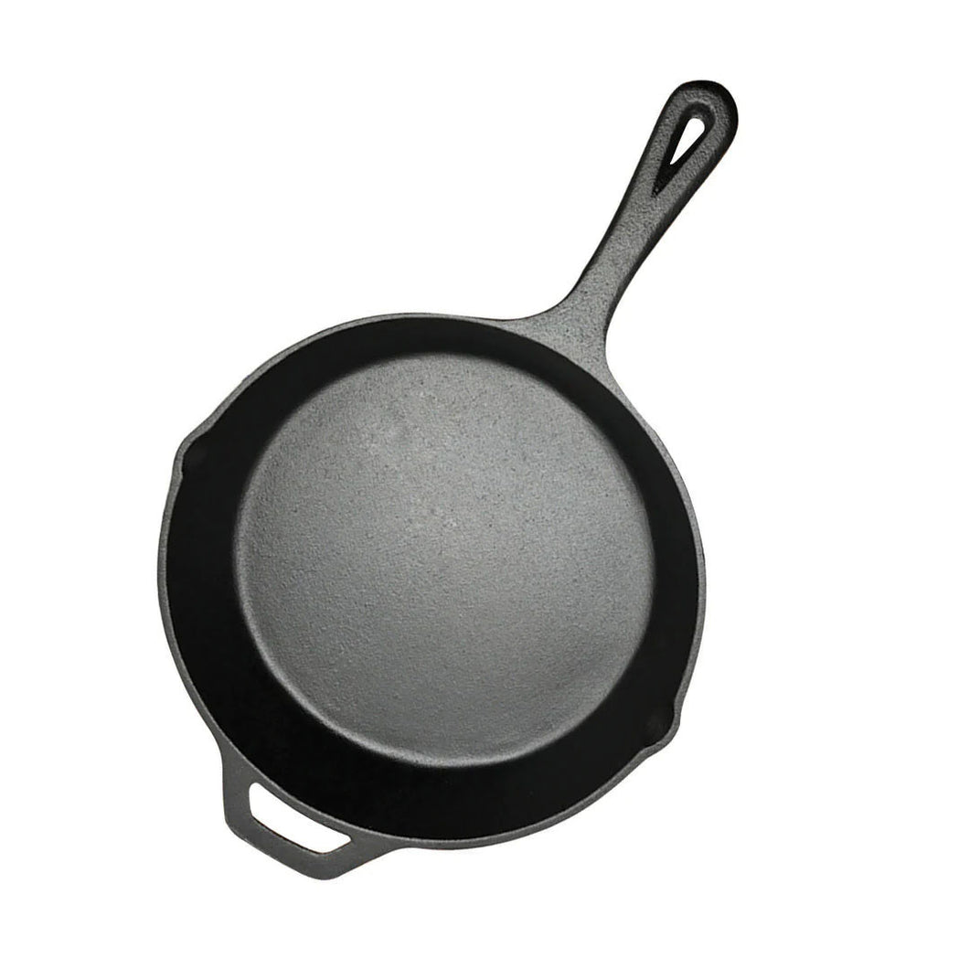 SOGA 30cm Round Cast Iron Frying Pan Skillet Steak Sizzle Platter with Helper Handle