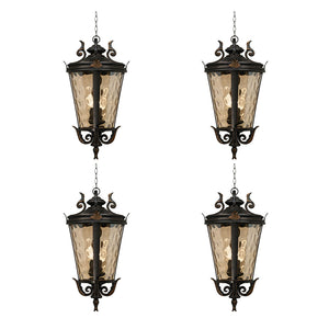 Vintage Lamp 4X 60.3cm Aluminum & Glass Lantern Elegant Chandelier Style Classic Hanging Light Antique-Inspired Design