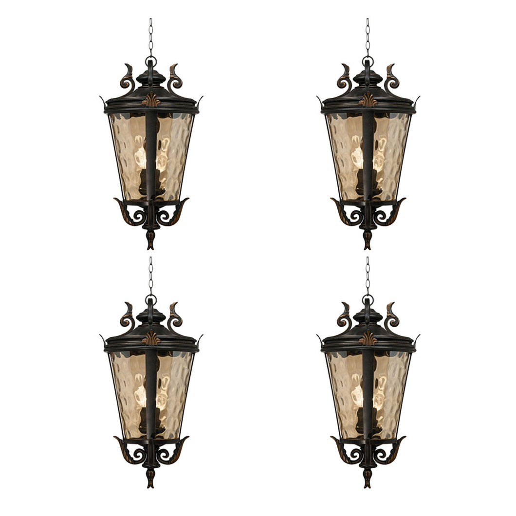 Vintage Lamp 4X 60.3cm Aluminum & Glass Lantern Elegant Chandelier Style Classic Hanging Light Antique-Inspired Design