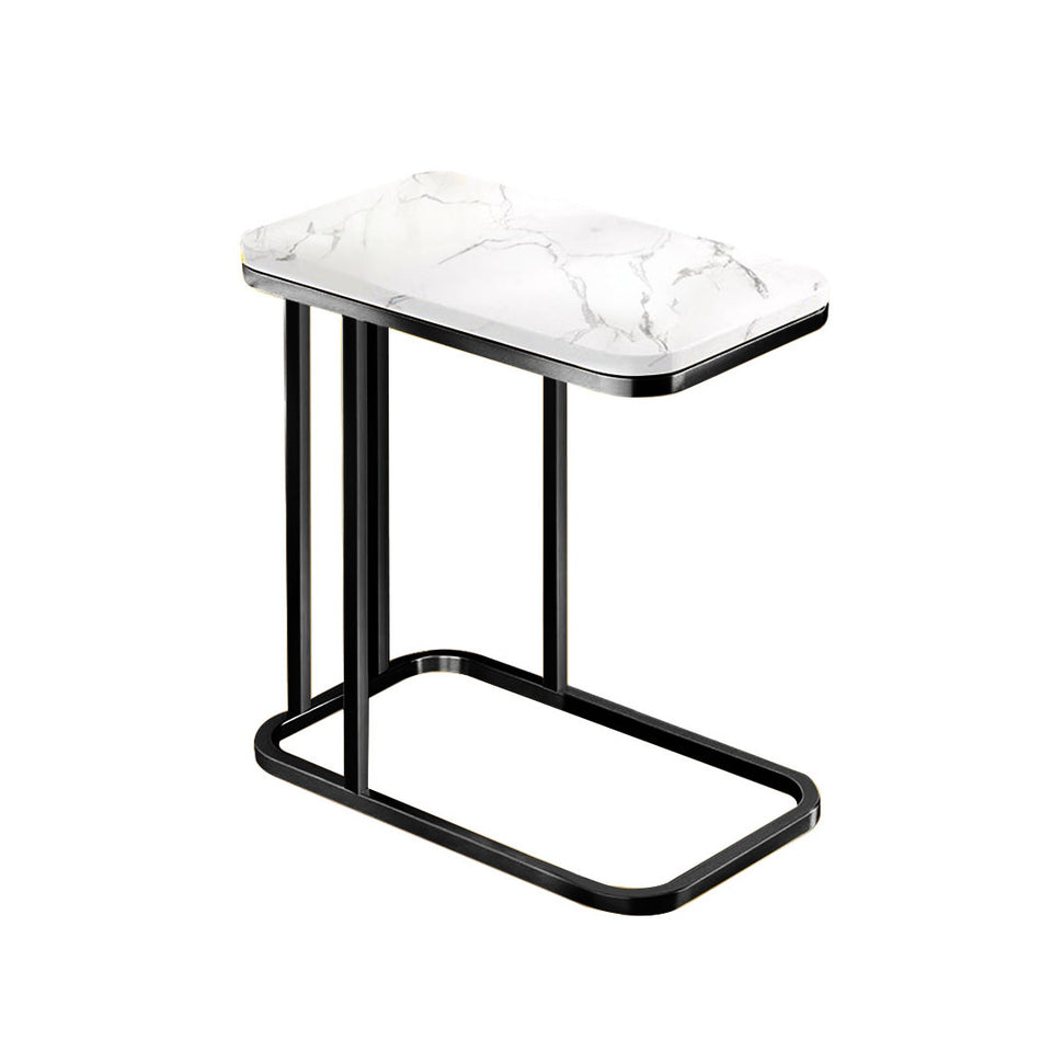 SOGA 30x50x58cm White Ceramic Sofa Side Square Mini Table w/ Black Metal Legs