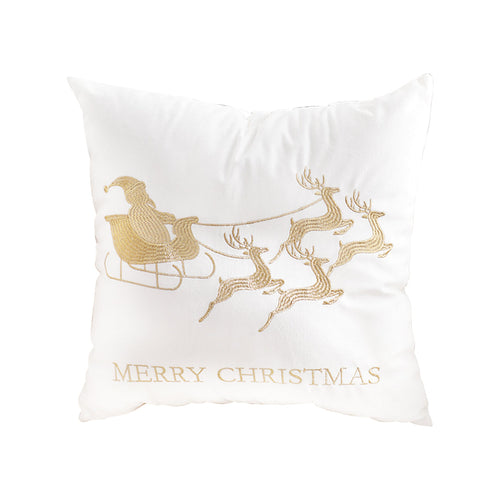 SOGA 45cm Throw Pillow White with Golden Christmas Sleigh Design Festive Holiday Square Cushion Decor