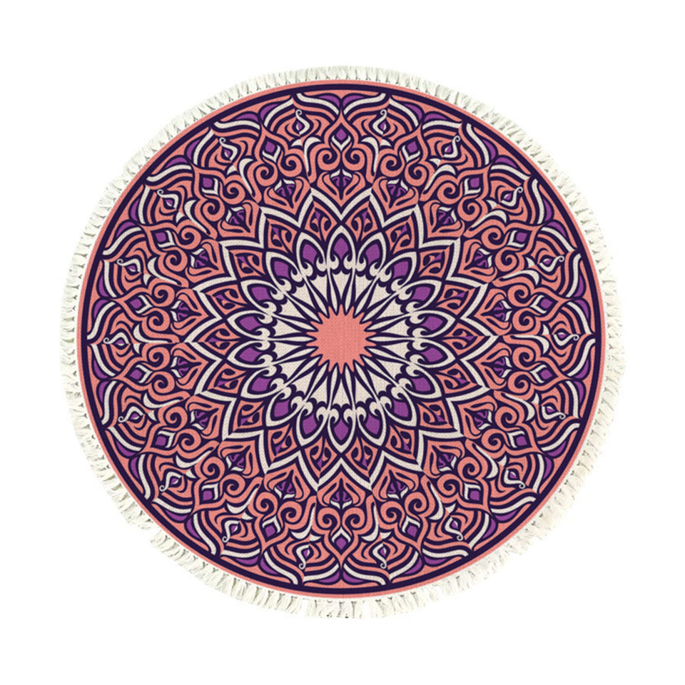 SOGA 90cm Purple Mandala Round Carpet for Living Room Bedroom Anti-slip Doormat Home Decor