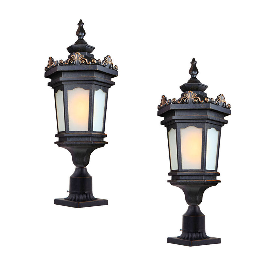 Vintage Lamp 2X 72cm Lantern Stand Elegant Aluminum & Glass Outdoor Light Antique Style Exterior Fixture