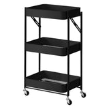 SOGA 3 Tier Steel Black Foldable Kitchen Cart Multi-Functional Shelves Storage Organizer with Wheels