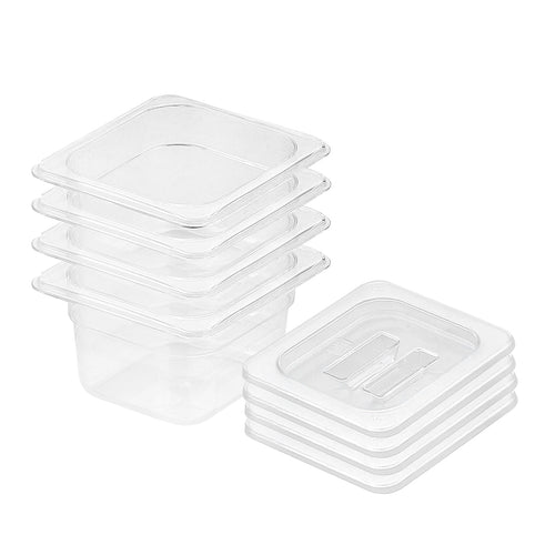 SOGA 100mm Clear Gastronorm GN Pan 1/6 Food Tray Storage Bundle of 4 with Lid