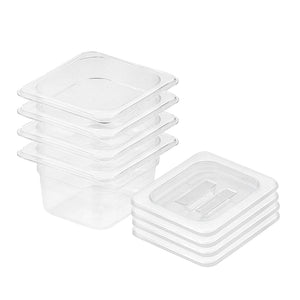 SOGA 100mm Clear Gastronorm GN Pan 1/6 Food Tray Storage Bundle of 4 with Lid