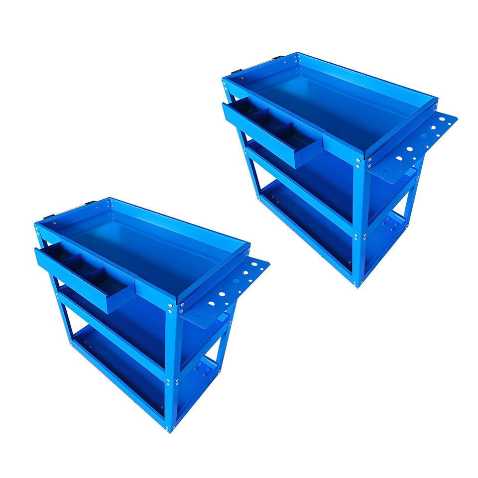 SOGA 2X  3 Tier Tool Storage Cart Portable Service Utility Heavy Duty Mobile Trolley Blue