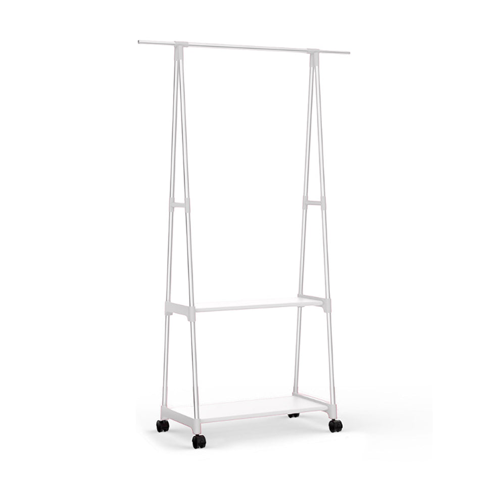 SOGA 2-in-1 Organiser Clothes Shoe Rack Space-Saving Triangular Storage with Wheels White