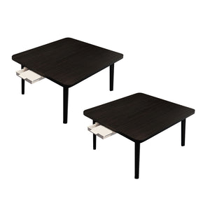 SOGA 2X  Black Portable Floor Table Small Square Space-Saving Mini Desk Home Decor