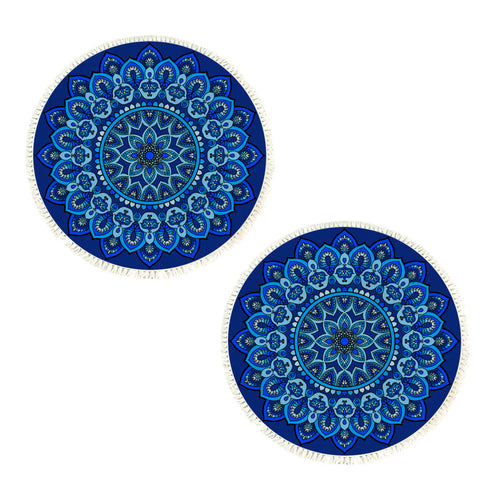 SOGA 2X 90cm Blue Mandala Round Carpet for Living Room Bedroom Anti-slip Doormat, Home Decor