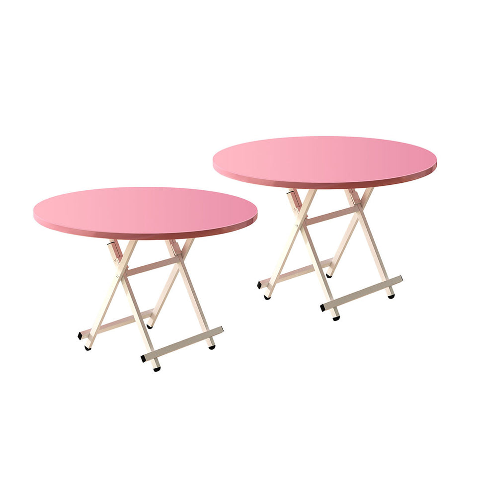 SOGA 2X Pink Dining Table Portable Round Surface Space Saving Folding Desk Home Decor