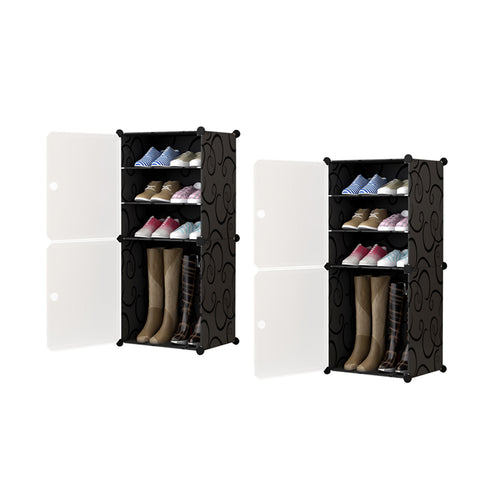 SOGA 2X 4 Tier Shoe Rack Organizer Sneaker Footwear Storage Stackable Stand Cabinet Portable Wardrobe with Cover