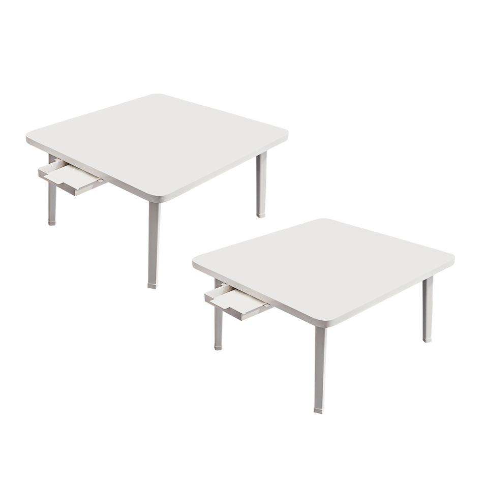 SOGA 2X White Portable Floor Table Small Square Space-Saving Mini Desk Home Decor