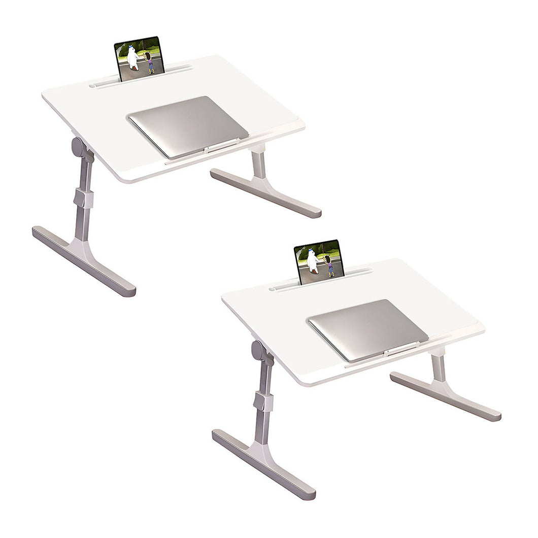 SOGA 2X 60x40cm Portable White Adjustable Foldable Laptop and Study Table