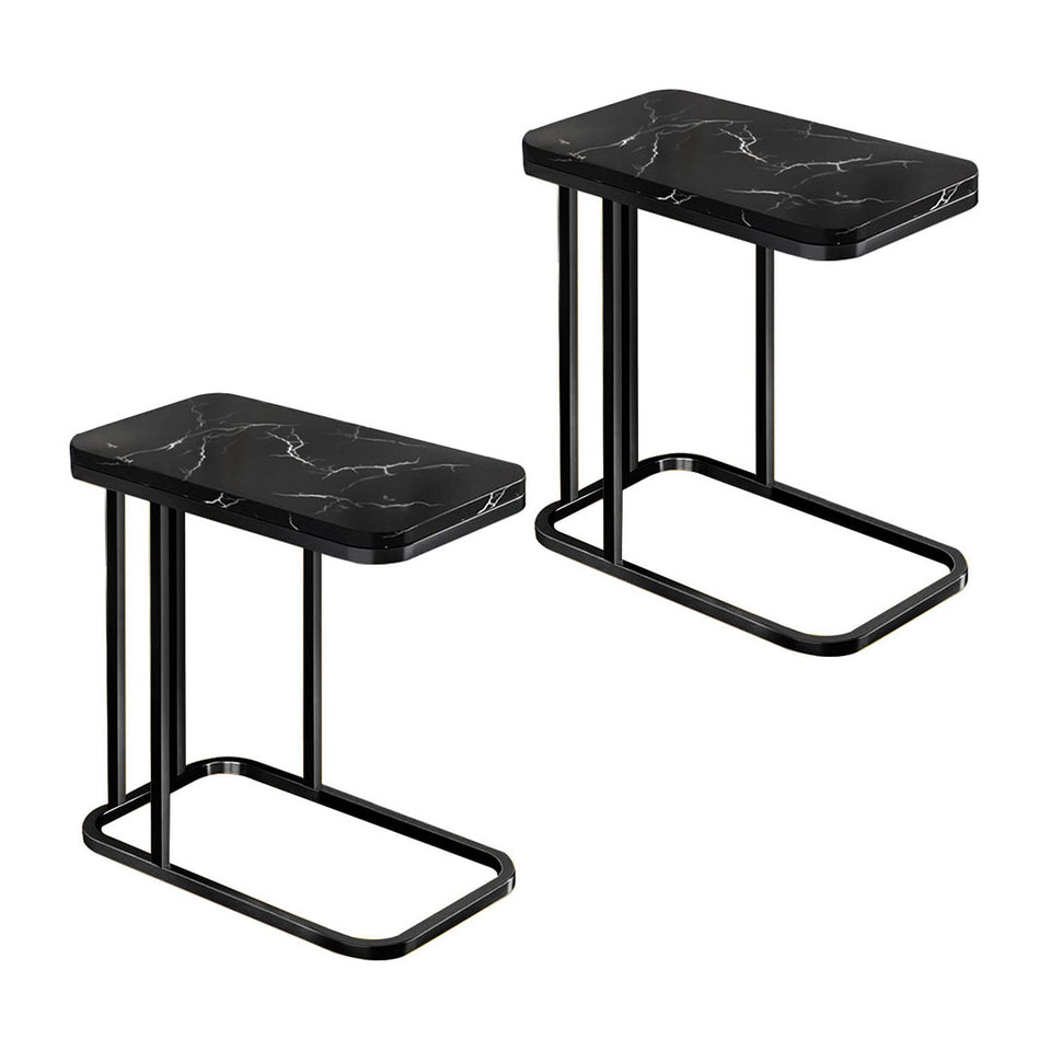 SOGA 2X 30x50cm Black Ceramic Sofa Side Square Mini Table w/ Black Metal Legs