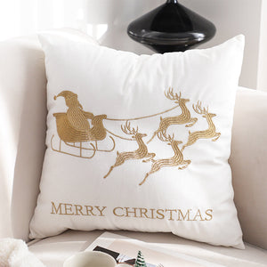 SOGA 45cm Throw Pillow White with Golden Christmas Sleigh Design Festive Holiday Square Cushion Decor