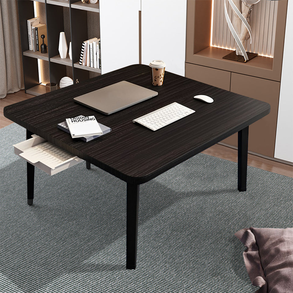 SOGA 2X  Black Portable Floor Table Small Square Space-Saving Mini Desk Home Decor