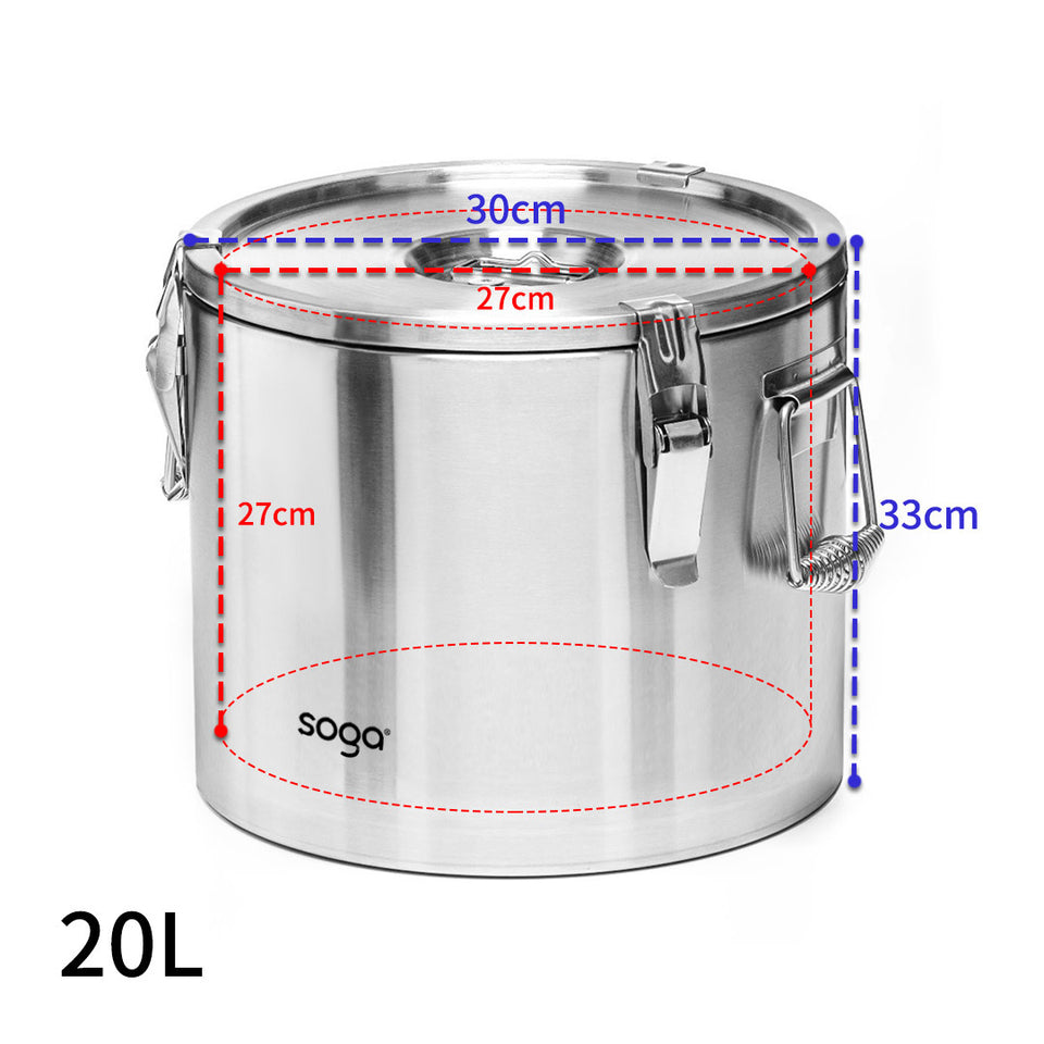 SOGA 20L 304 Stainless Steel Insulated Food Carrier Warmer Container