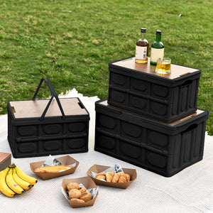 SOGA 34.5 cm 18L Black Car & Camping Foldable Storage Box Crate Stackable Container with Handle